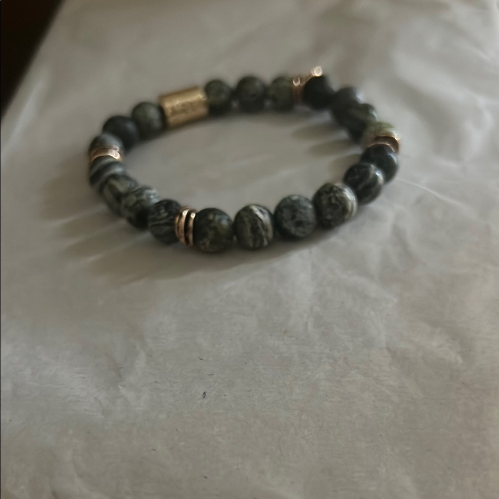 Green and Gold Beaded Bracelet